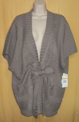 Nine West Jeans cavernous taupe crochet knit vest shrug sweater belt