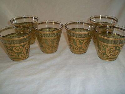 Culver Toledo Glasses Set of 6 Highball Short Cocktail Swirl Green