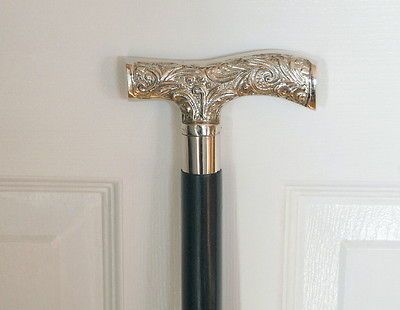 WALKING CANE Contoured Nickel Handle 36 COMFY DERBY STICK ~ DOWNTON