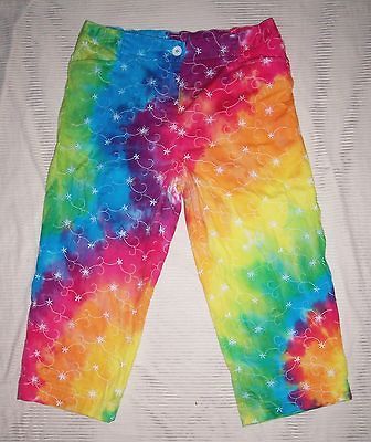 Womens capri pants shorts S 6 tie dye rainbow embroidered aqua red