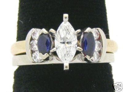 50cttw DIAMOND & SAPPHIRE WEDDING SET SOLID 14K GOLD