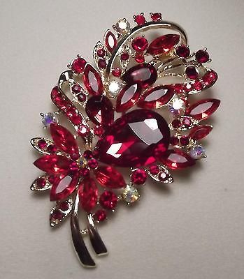 LARGE VINTAGE STYLE RED AB PIN BROOCH BRIDAL WEDDING BOUQUET