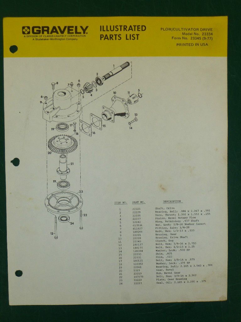 GRAVELY PLOW/CULTIVATOR PARTS MANUAL MODEL # 23334