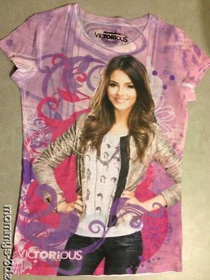 Girls NICKELODEON Purple Short Sleeve VICTORIOUS T Shirt Top Sz L