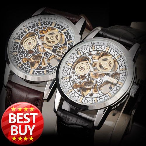 QUICK EASY DRIVE MENS AUTO MACHANICA L TRANSPARENT SKELETON ANALOG