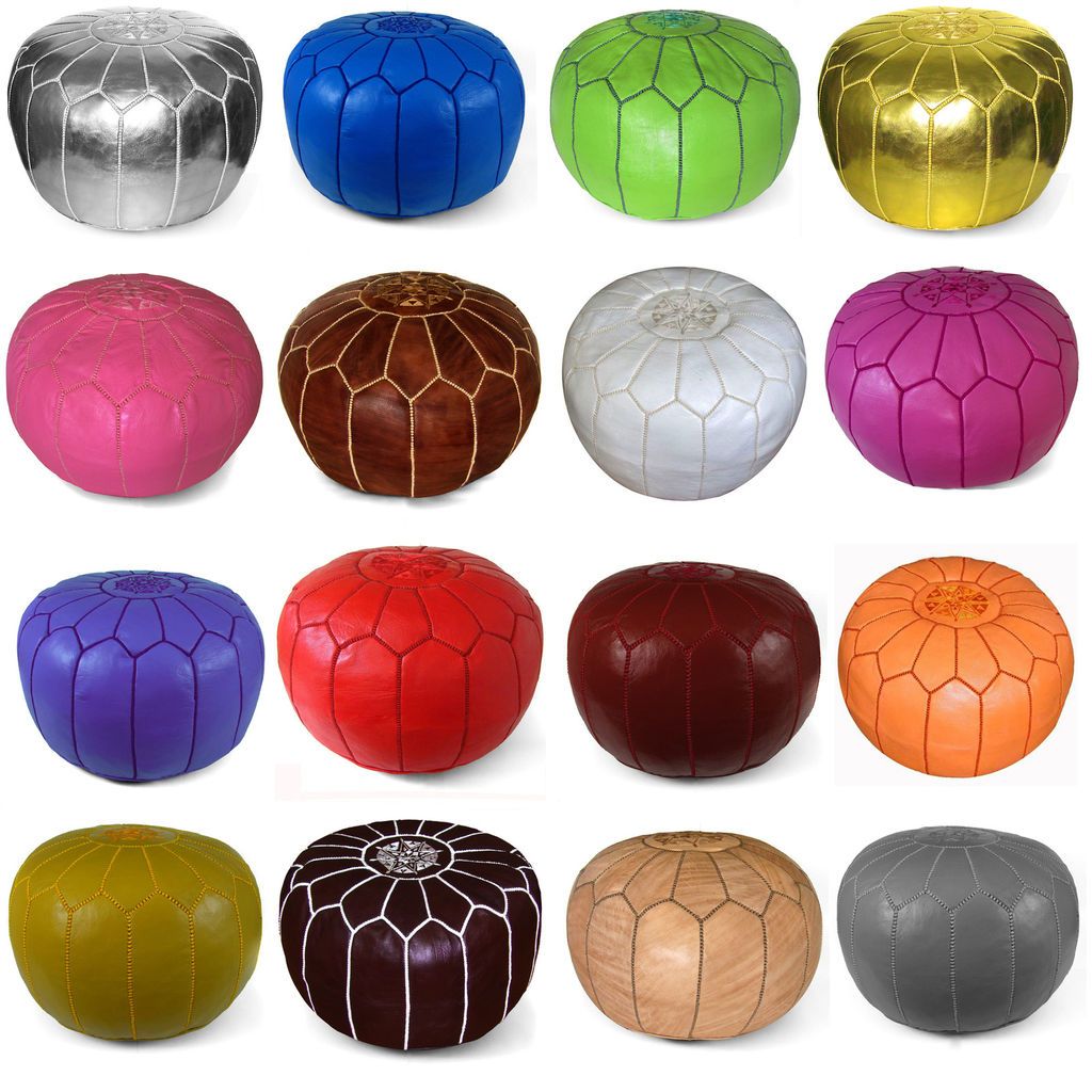 Moroccan Leather Pouf, Poufs, Pouffes, Ottomans, many colors available