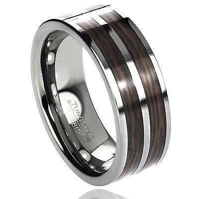 Daxx Mens Tungsten Carbide Wood Inlay Band (8 mm)