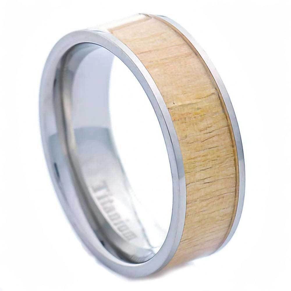 8mm African Poplar Garnett Wood Eternity Inlay Titanium Band Mens