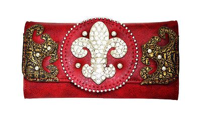 Western Cowgirl Fleur De Lis Tri fold Rhinestone wallet with checkbook