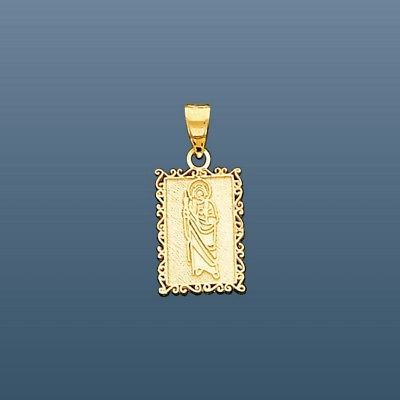 14K Solid Yellow Gold St. Jude San Judas Charm Pendant