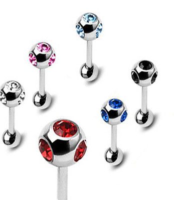 GEM STEEL BARBELL TONGUE NIPPLE SURFACE PIERCING JEWELRY 14G 5/8 C201