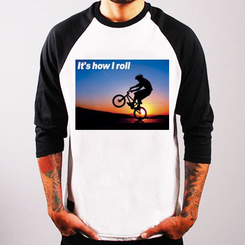 How I Roll BMX game bike skate sport Baseball t shirt 3/4 sleeve