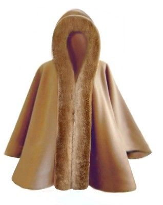 Wool & Faux Fur Cape Hooded camel color PS