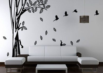 Art Vinyl Removable Decal Sticker Large Tree Trunk Flying Birds 534