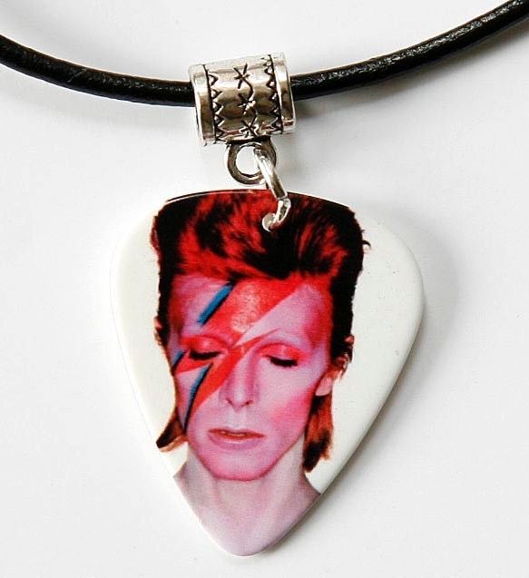David Bowie Aladdin Sane Guitar Pick Leather Necklace