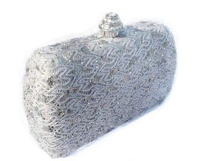 White Bling Blink Rhinestones Clutch Purse Party Wedding Box Case