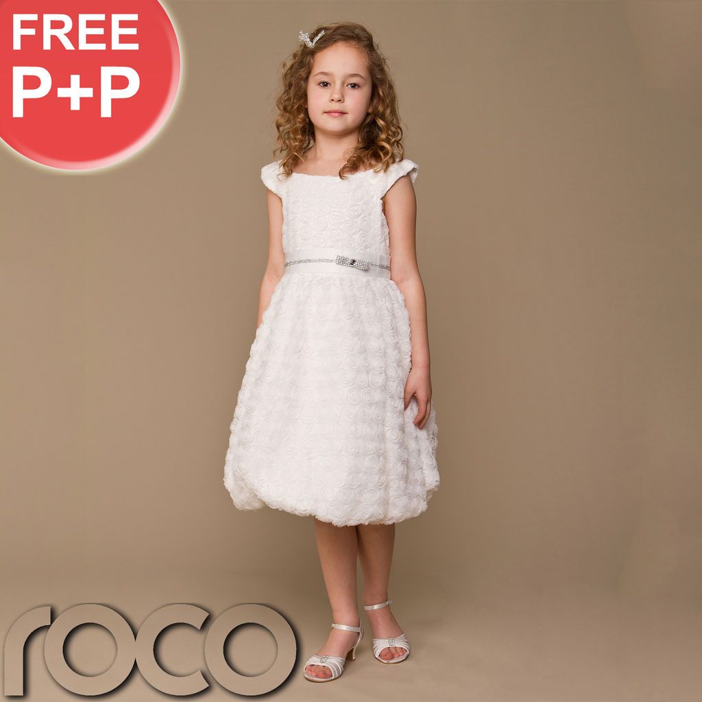 Girls Off White Rosebud Diamanté Flower Girl Dress Bridesmaid