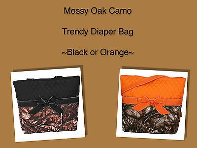 Mossy Oak Camouflage Camo Diaper Bag Tote Changing Pad~BLACK ORANGE