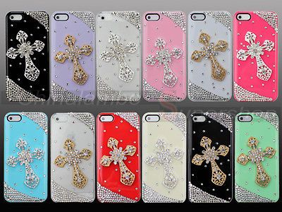 Custom Gold Cross For iPhone 5 5G Diamond Bling Back Case Cover