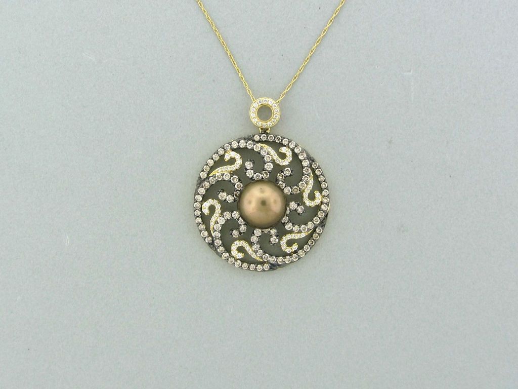 NEW LEVIAN 14K YELLOW GOLD DIAMOND 10mm PEARL PENDANT NECKLACE $5595