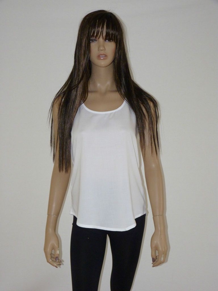 WOMENS WHITE CUT OUT BACK DESIGN LOOSE FIT VEST TOP SIZE 6 18