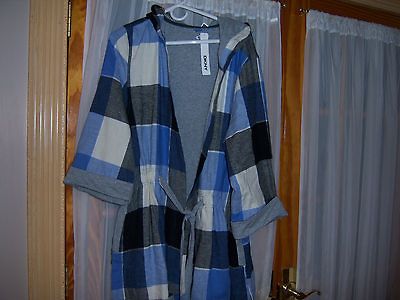 NEW DKNY 100% Cotton FLANNEL Wrap Robe ~ LARGE/XL LINED WITH HOOD