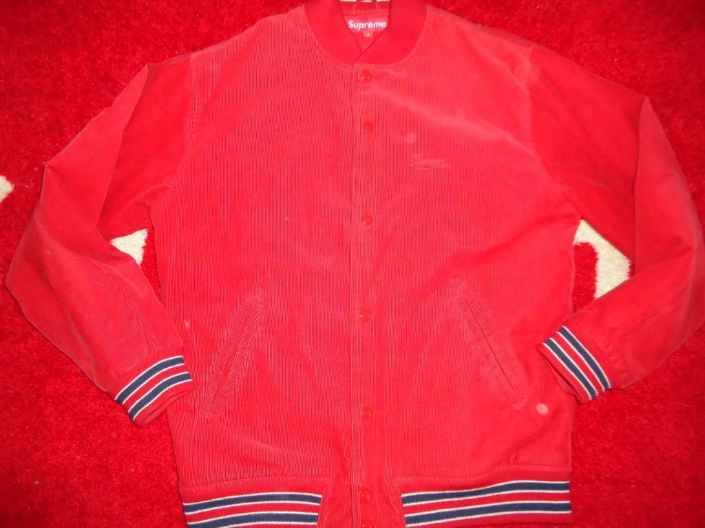 CORDUROY BOX LOGO VARSITY BASEBALL JACKET RD L LARGE DONEGAL SAFARI