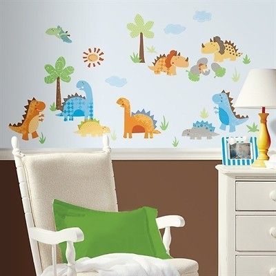wall stickers 42 colorful decals baby dinosaurs trees hatching eggs