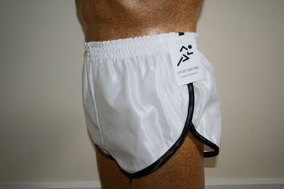 Nylon Satin Sprinter Shorts White with Black trim Small to XXL