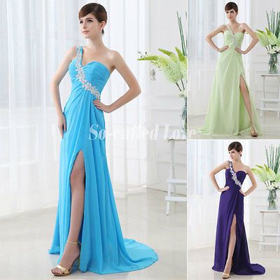 shoulder Blue Sage Purple Chiffon Evening Party Long Prom Dresses 2013