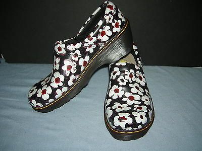 Dr. Martens Slide On Black White Red Flowers 5 & 6 Men / 6 & 7 Women