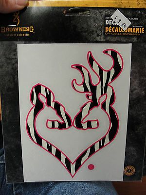 Browning Buck and Doe Heart Decal Zebra Print