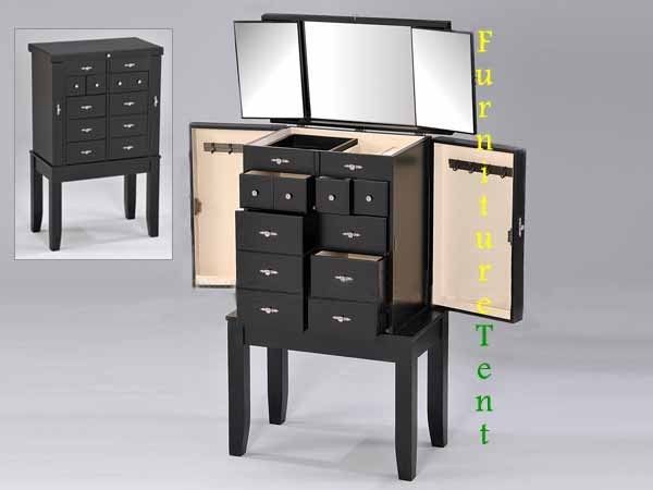 Tiren Black Storage Drawers Jewelry Armoire