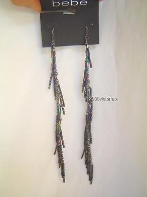 New BEBE Gun Blue Purple Green Fringe Earrings