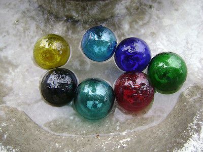 SEVEN 5 COLORED CURIO GLASS FLOATS POND FOUNTAIN BALLS BUOYS BOUYS