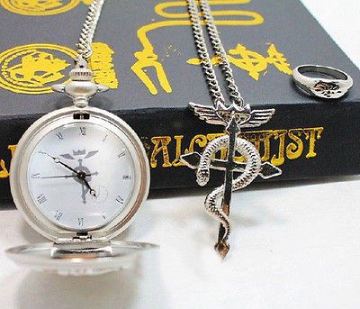 Alchemist Pocket Watch Necklace Ring Edward Elric Anime cosplay gift