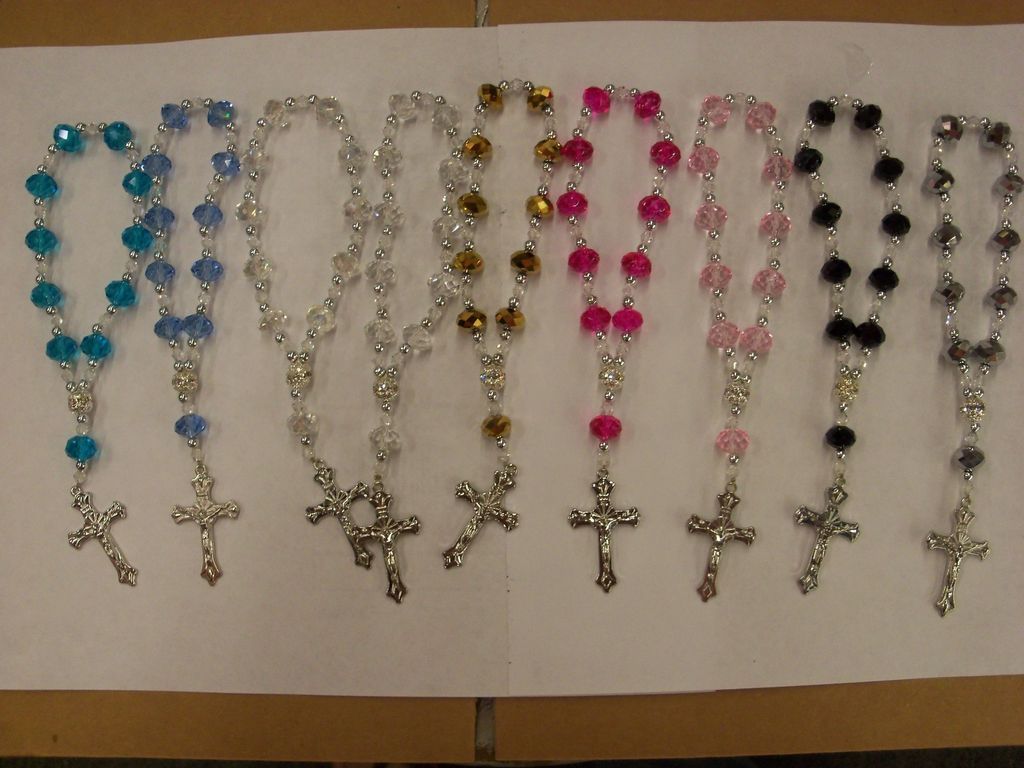 bracelet rosary clear pink blue gold black baptism wedding gift favor