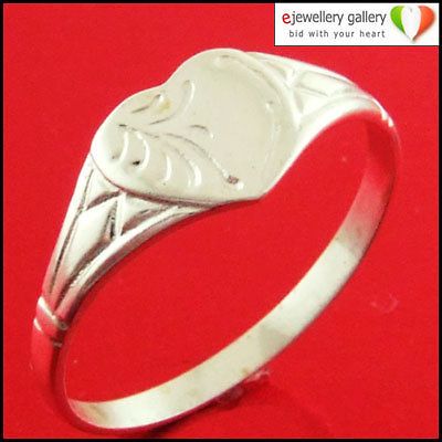 925 SOLID STERLING SILVER ENGRAVED HEART VINTAGE STYLE LADIES SIGNET