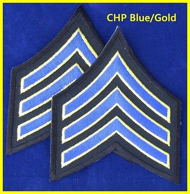 CHP Sergeant Stripes Police Sgt (3 wide) Blue/Gold with black backing