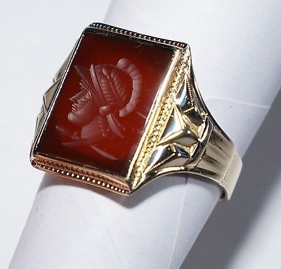Vintage Mens Intaglio Carnelian Ring in GREAT SHAPE