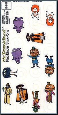 1978 McDONALDLAND Ring Binder Stick Ons   VERY RARE