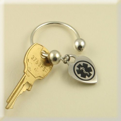 Medical Alert ID Keychain screw off end engraved stainless heart or