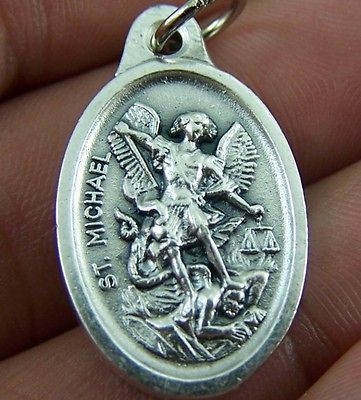 Silver St Michael Saint Medal Pendant Protection Guard
