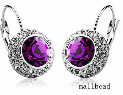 18K Swarovski Crystal Moon River Earrings Ear Stud Clip 3 colours U