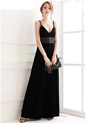 Black N357 Sz L New formal party charming elegant deep V neck backless