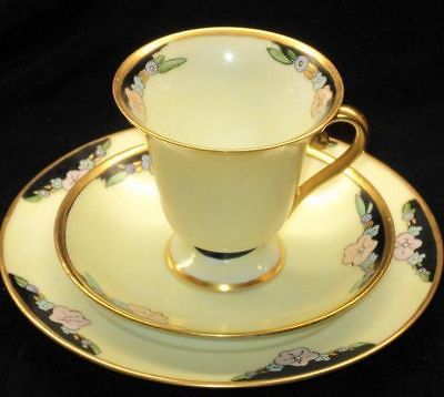 EPIAG BOHEMIAN CZECH HP SIGNED TEA CUP AND SAUCER SET TRIO