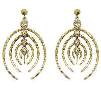 Butler and Wilson Gold Crystal Skull & Tusk Drop Earrings NEW