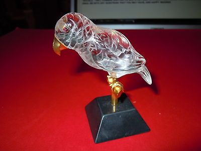 ANTIQUE CARVED CRYSTAL ?, GARNET EYES QUARTZ CRYSTAL CARVED MACAW