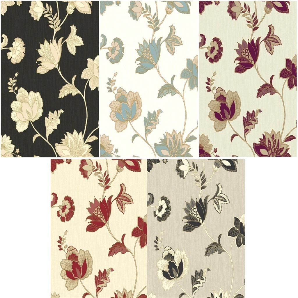 IDECO LUXURY JACOBEAN RICH COLOUR FLORAL FLOWER LEAF BLOWN VINYL