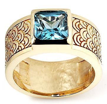 BLUE TOPAZ JAPANESE WAVE GOLD BRASS BRONZE RING Sz 8